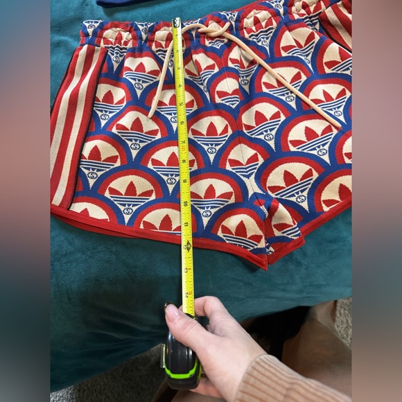 Gucci x Adidas Jacquard Red, Blue & White Patterned Crop Tank and Shorts Set - Picture 5 of 7